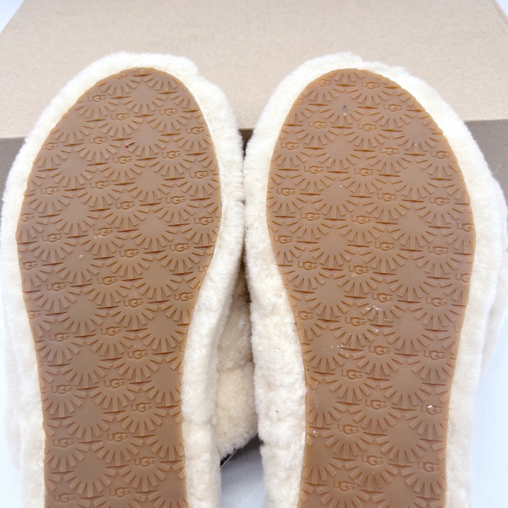 UGG Fluff Yeah Genuine Shearling Platform Slingback Sandal Slide Beige US 6 - Picture 10 of 12